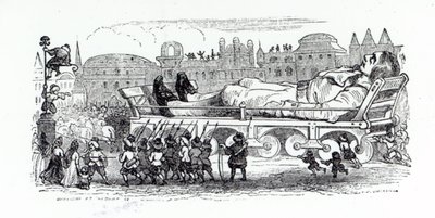 Gulliver Being Transported to the Lilliputian Capital, an Illustration from 